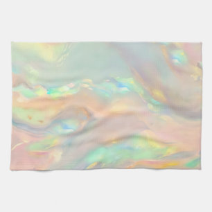 Trendy colourful faux holographic opal tea towel