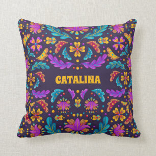 Trendy Colourful Fiesta Mexican Flower Quinceanera Cushion