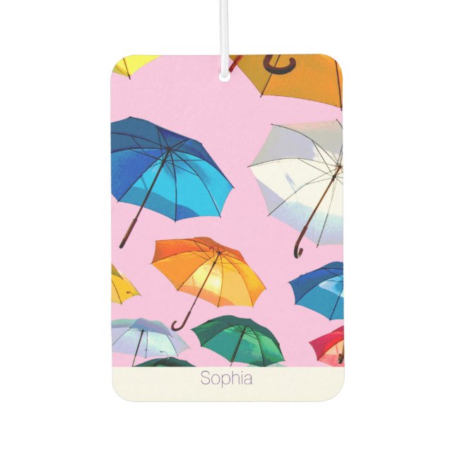 Trendy Colourful Floating Umbrellas, Personalise Car Air Freshener (Front)