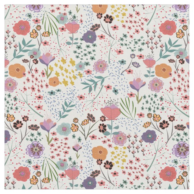 Trendy colourful flowers Spring floral pattern Fabric (Close Up)