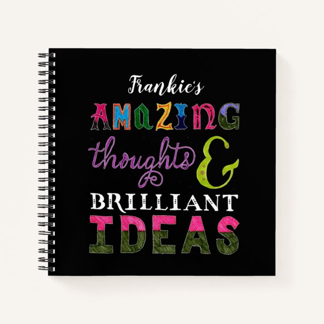 Trendy Colourful Hand Lettered Thoughts Ideas  Notebook (Front)