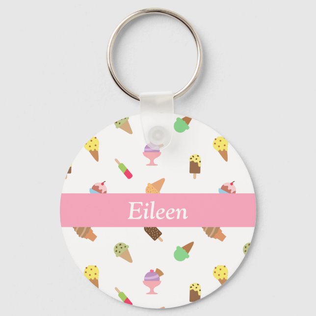 Trendy Colourful Ice Cream Pattern For Her Key Ring (Front)