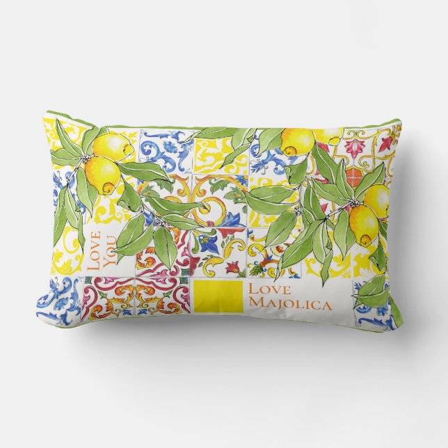 Trendy Colourful Italian Majolica Tiles Lumbar Cushion (Front)