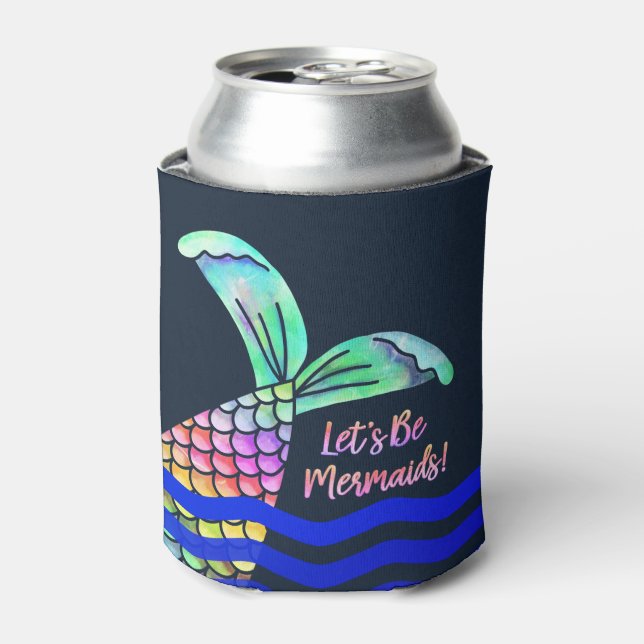 Trendy Colourful Mermaid Tail and Waves Can Cooler (Can Front)