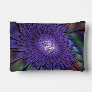 Trendy Colourful Modern Abstract Fractal Flower Accessory Pouch