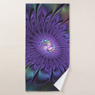 Trendy Colourful Modern Abstract Fractal Flower Bath Towel