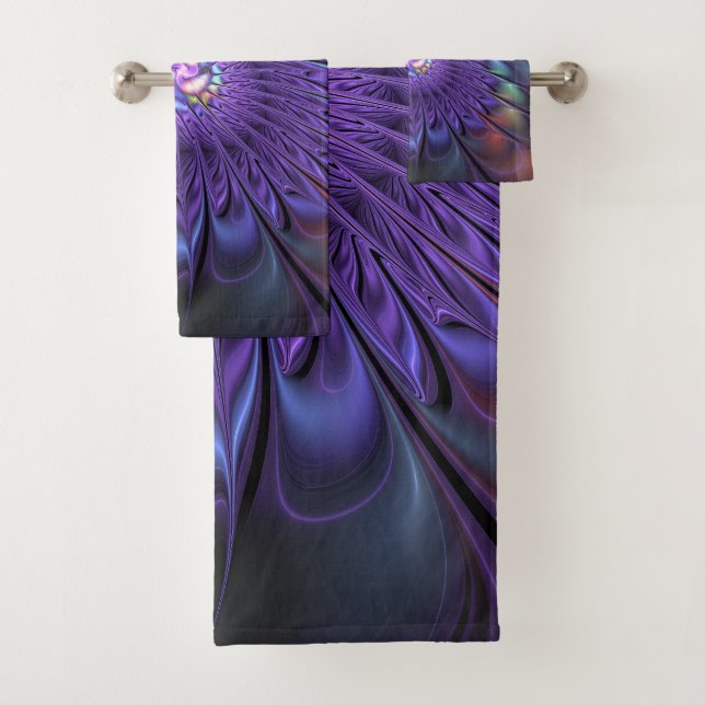Trendy Colourful Modern Abstract Fractal Flower Bath Towel Set (Insitu)