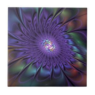 Trendy Colourful Modern Abstract Fractal Flower Ceramic Tile