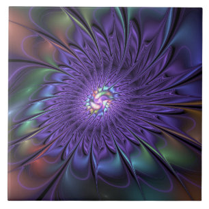 Trendy Colourful Modern Abstract Fractal Flower Ceramic Tile