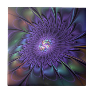 Trendy Colourful Modern Abstract Fractal Flower Ceramic Tile