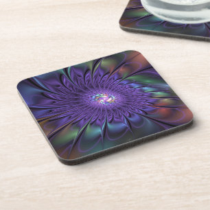 Trendy Colourful Modern Abstract Fractal Flower Coaster
