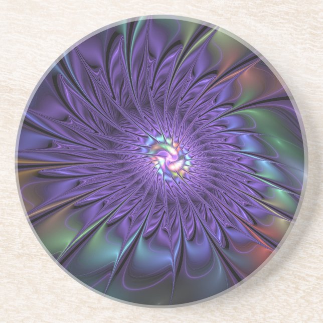 Trendy Colourful Modern Abstract Fractal Flower Coaster (Front)