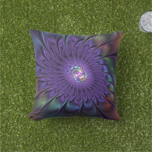 Trendy Colourful Modern Abstract Fractal Flower Cushion