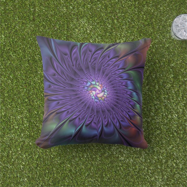 Trendy Colourful Modern Abstract Fractal Flower Cushion (Grass)