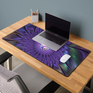 Trendy Colourful Modern Abstract Fractal Flower Desk Mat