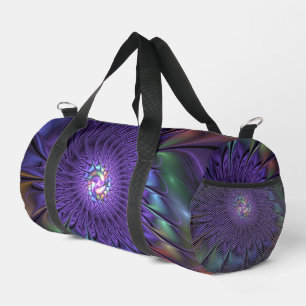 Trendy Colourful Modern Abstract Fractal Flower Duffle Bag