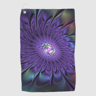 Trendy Colourful Modern Abstract Fractal Flower Golf Towel