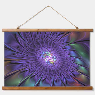 Trendy Colourful Modern Abstract Fractal Flower Hanging Tapestry