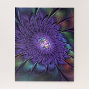Trendy Colourful Modern Abstract Fractal Flower Jigsaw Puzzle