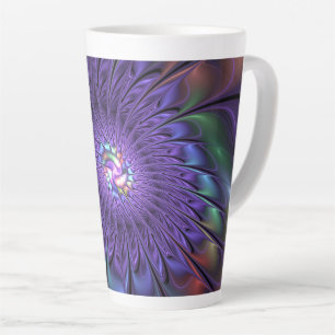 Trendy Colourful Modern Abstract Fractal Flower Latte Mug