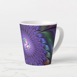 Trendy Colourful Modern Abstract Fractal Flower Latte Mug
