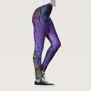 Trendy Colourful Modern Abstract Fractal Flower Leggings