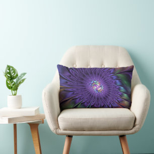 Trendy Colourful Modern Abstract Fractal Flower Lumbar Cushion