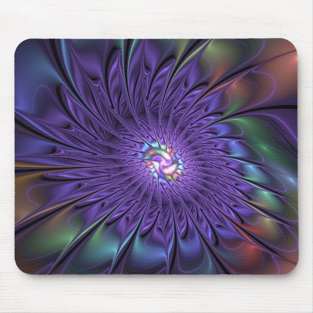 Trendy Colourful Modern Abstract Fractal Flower Mouse Pad (Front)