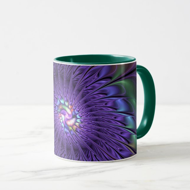 Trendy Colourful Modern Abstract Fractal Flower Mug (Front Right)