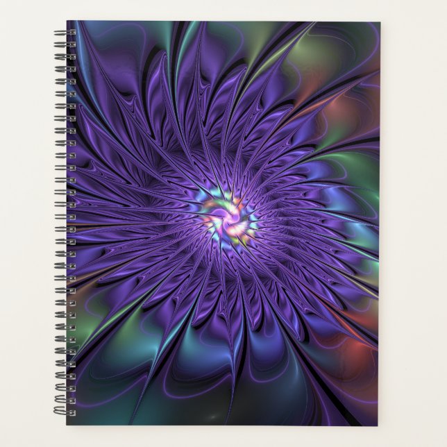 Trendy Colourful Modern Abstract Fractal Flower Planner (Front)