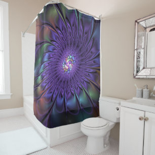 Trendy Colourful Modern Abstract Fractal Flower Shower Curtain