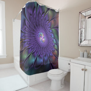 Trendy Colourful Modern Abstract Fractal Flower Shower Curtain