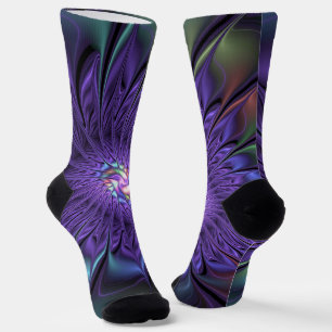 Trendy Colourful Modern Abstract Fractal Flower Socks