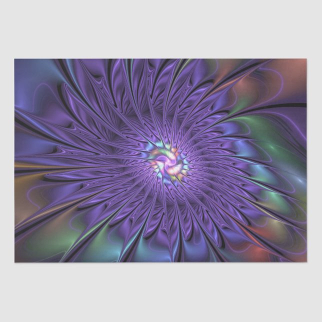 Trendy Colourful Modern Abstract Fractal Flower Tissue Paper (Front)