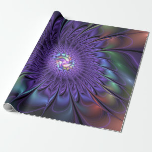 Trendy Colourful Modern Abstract Fractal Flower Wrapping Paper