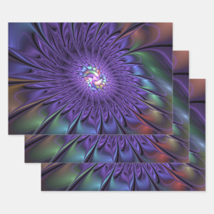 Trendy Colourful Modern Abstract Fractal Flower Wrapping Paper Sheet