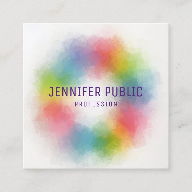 Trendy Colourful Modern Elegant Template Square Business Card (Front)