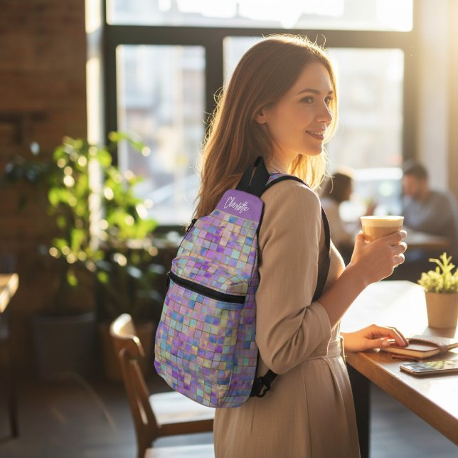 Trendy Colourful Modern Tiles Personalised Name Sling Bag (Creator Uploaded)