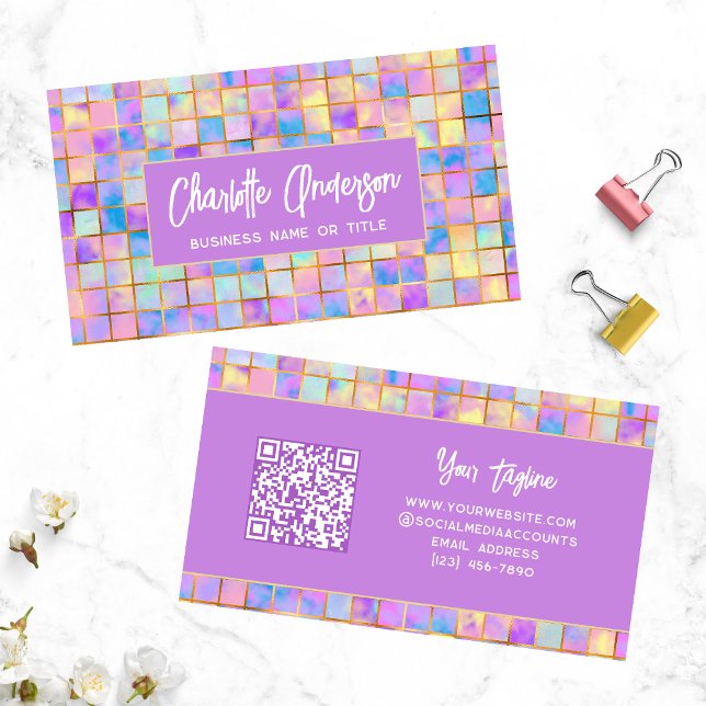 Trendy Colourful Modern Tiles QR Code Abstract Nam Business Card (Creator Uploaded)