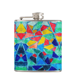 Trendy Colourful Mosaic Abstract Pattern Hip Flask