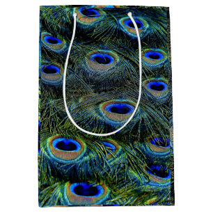Trendy Colourful Peacock Feathers Teal Medium Gift Bag