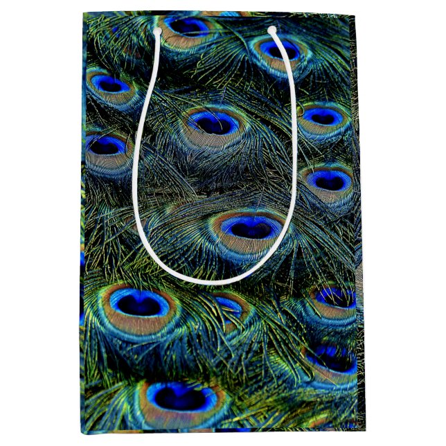 Trendy Colourful Peacock Feathers Teal Medium Gift Bag (Front)
