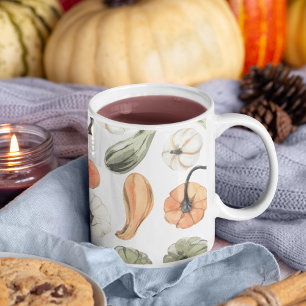 Trendy Colourful Pumpkin Pattern   Autumn Vibes Two-Tone Coffee Mug