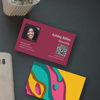 Trendy Colourful QR Code photo Business Card