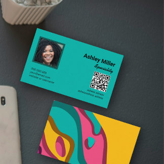 Trendy Colourful QR Code photo Business Card