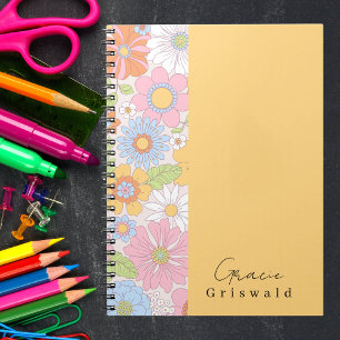 Trendy Colourful Retro Floral Pattern Girly Notebook