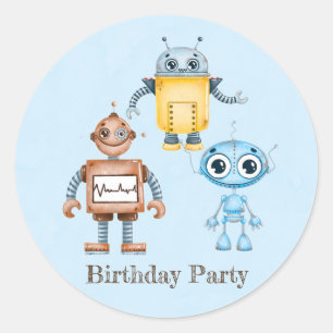 Trendy Colourful Robots Boy Birthday Party Classic Round Sticker