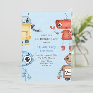 Trendy Colourful Robots Boy Birthday Party Invitat Invitation