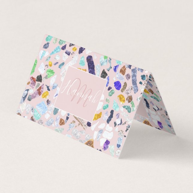 Trendy Colourful Shiny Stones Terrazzo Pink Design Business Card (Front)