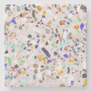 Trendy Colourful Shiny Stones Terrazzo Pink Design Stone Coaster